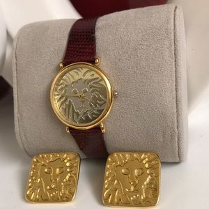 Anne Klein watch and earrings, gold tone